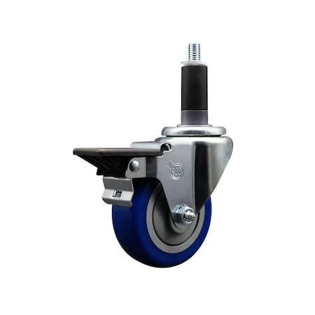 Service Caster 3.5'' Blue Poly Swivel 1-1/8'' Expanding Stem Caster with Brake SCC-EX20S3514-PPUB-BLUE-PLB-118